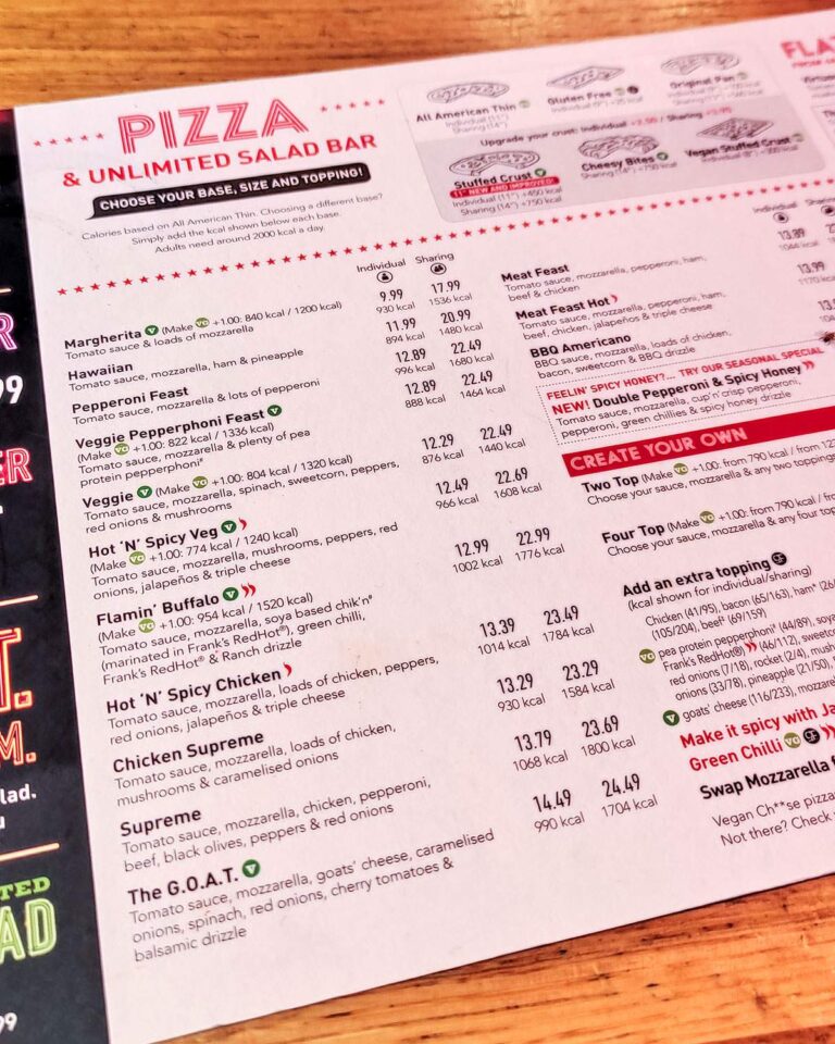 Pizza Hut Restaurant Menu With Prices