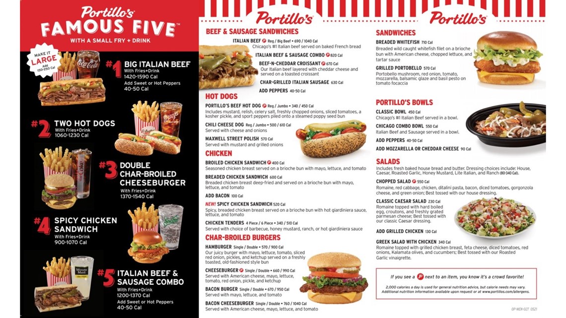 Portillos Arlington Menu With Prices