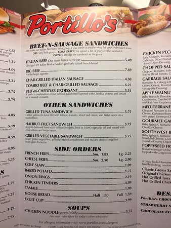 Portillos Skokie Menu With Prices