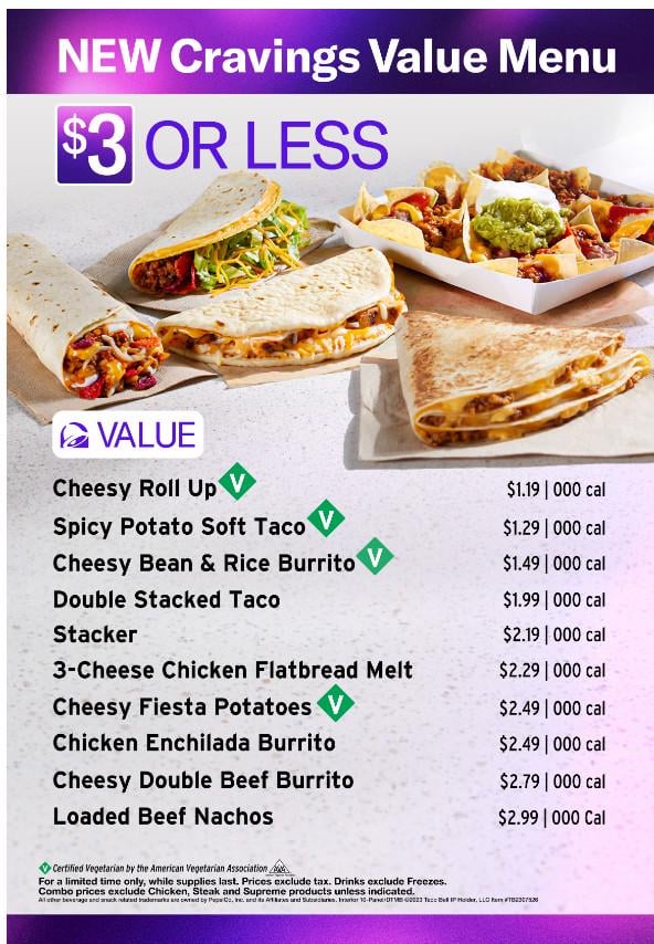 Taco Bell Cravings Menu With Prices